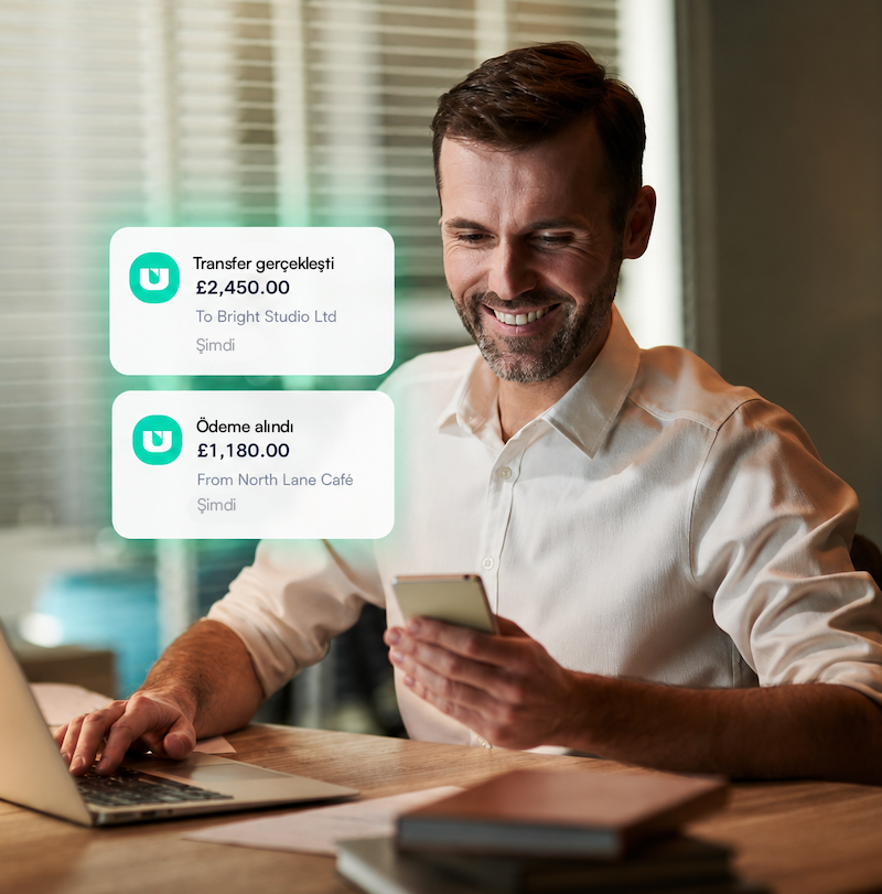 Business owner reviewing RUUT transfer and incoming payment notifications