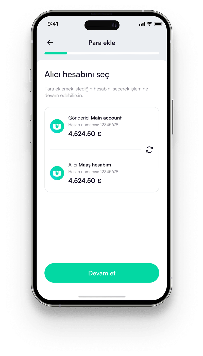 RUUT app — Add money / Choose account screen